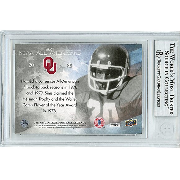 Billy Sims Signed OU Sooners Upper Deck Legends Football Card Beckett Autograph - Picture 2 of 5
